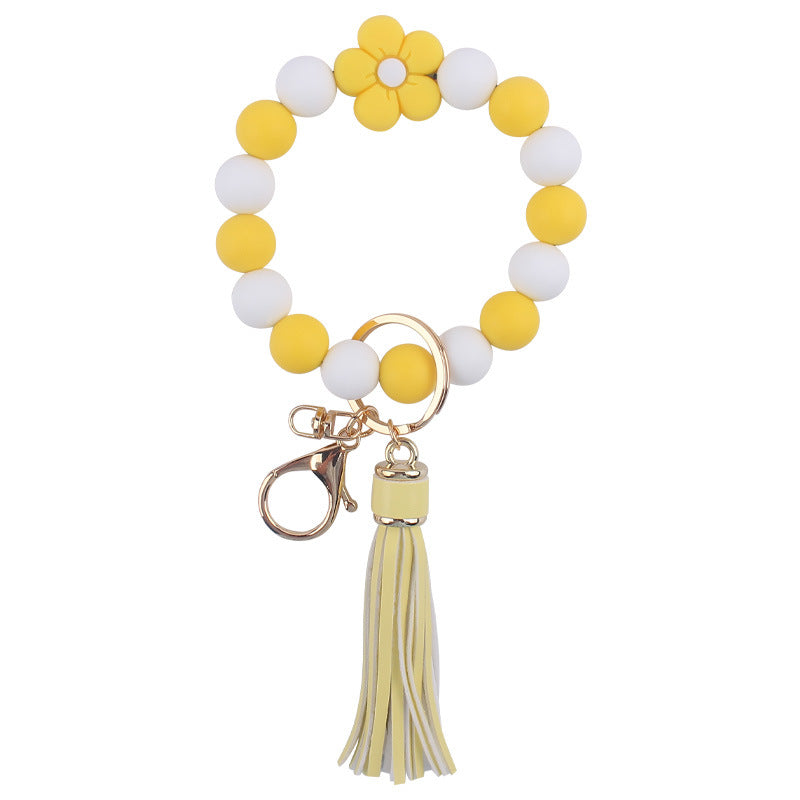 Wholesale Cartoon Flower Silicone Handmade Beaded Wrist Keychain
